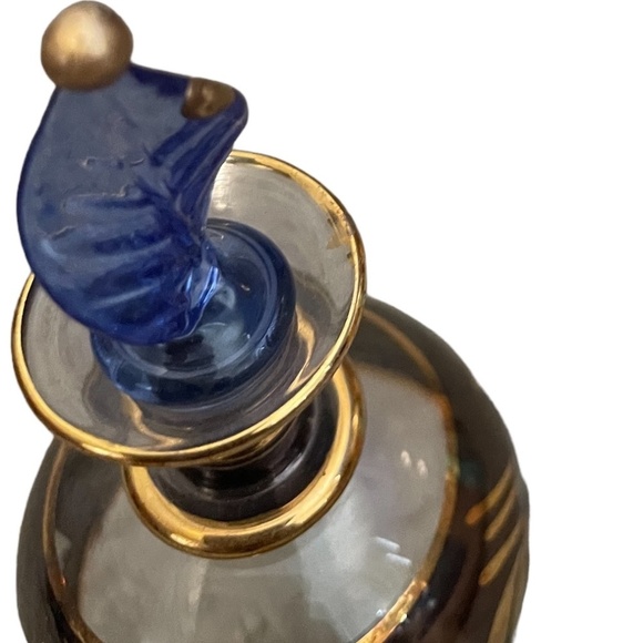 Egyptian Glass Gold Accent Perfume Bottle Mouth Blown With Stopper - Picture 4 of 8